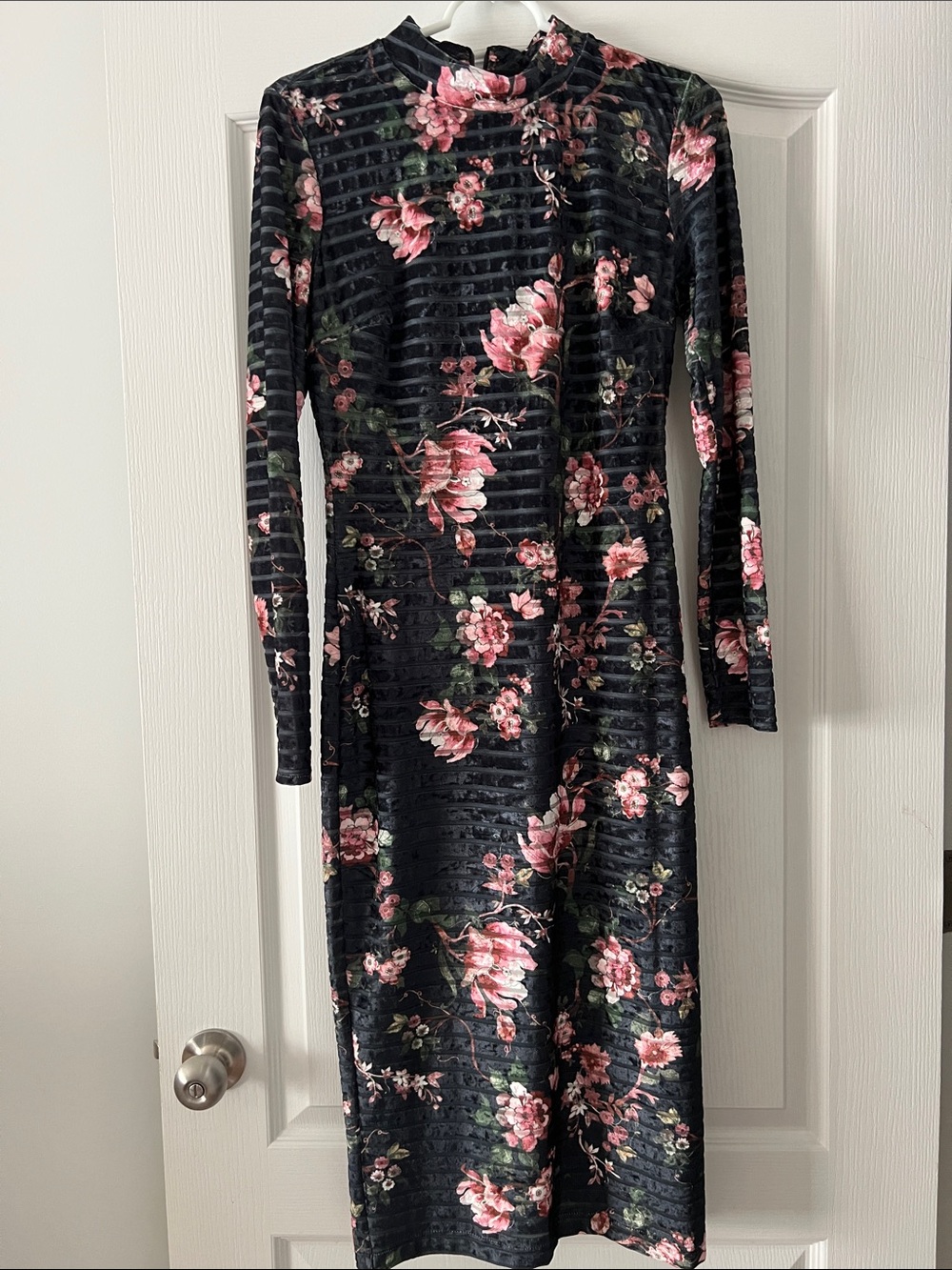 RACHEL Rachel Roy Black Velvet Long-Sleeve Floral Midi Dress